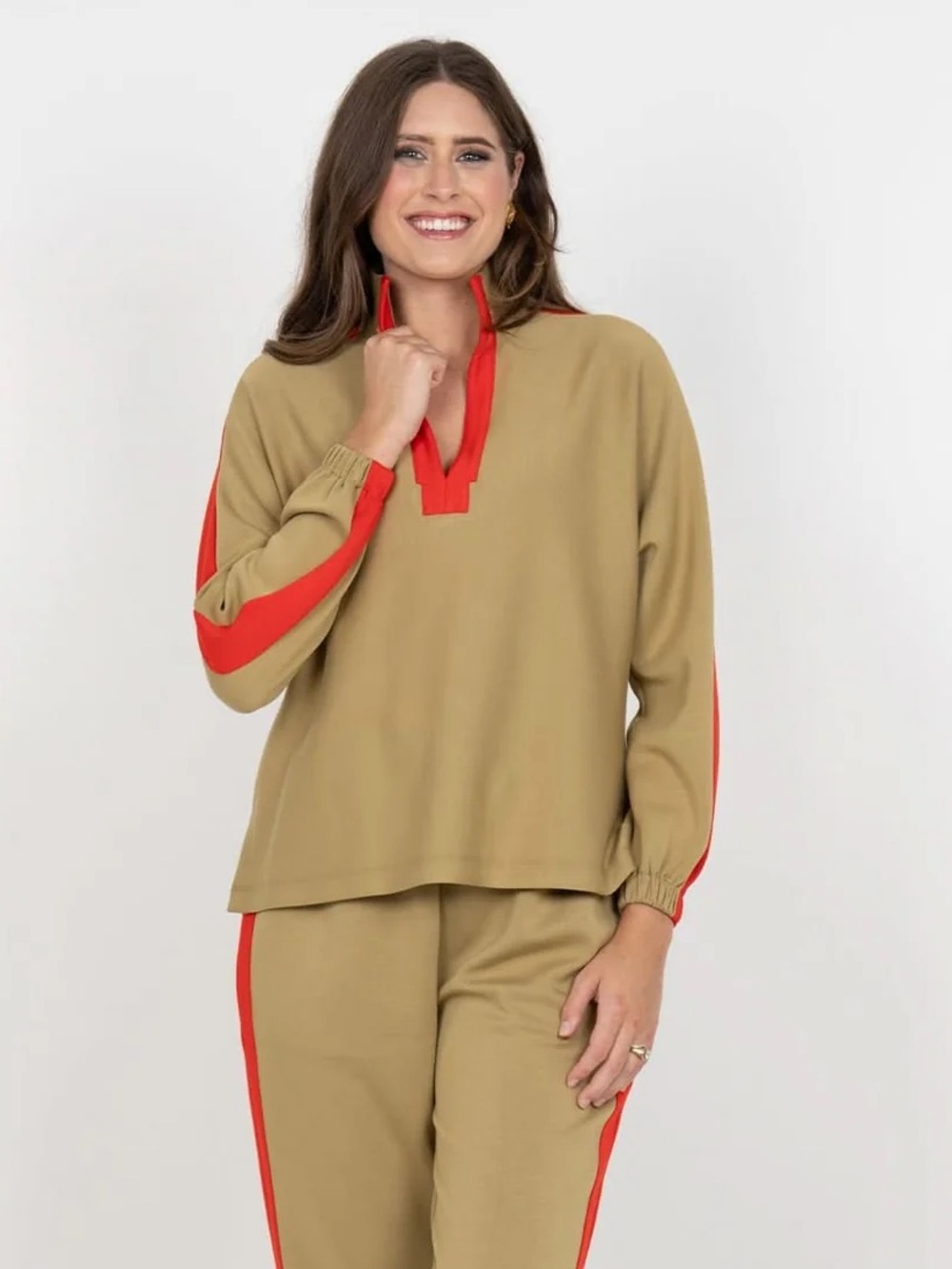NWOT Emily McCarthy Long Sleeve Poppy Shirt Top in Cherry Spice